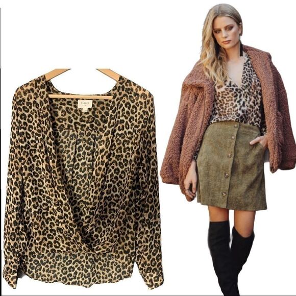 Leopard Print Top Everly Sheer Open Front Surplice - Picture 1 of 7